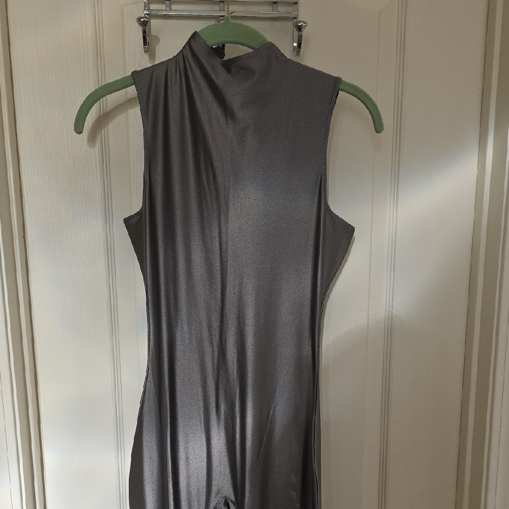 Skims Metallic Gray Sleeveless Catsuit